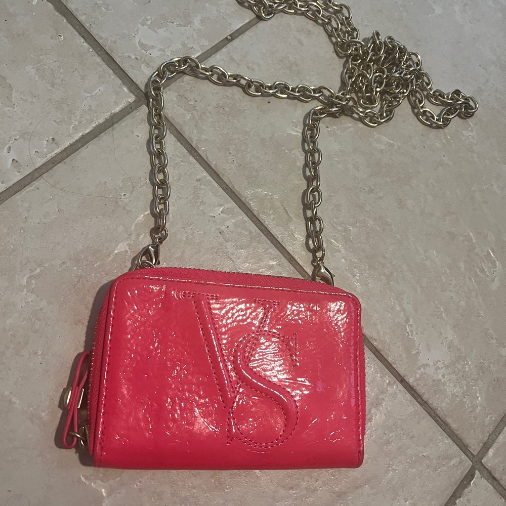 Victoria's Secret Shiny Pink Wristlet with Gold Chain